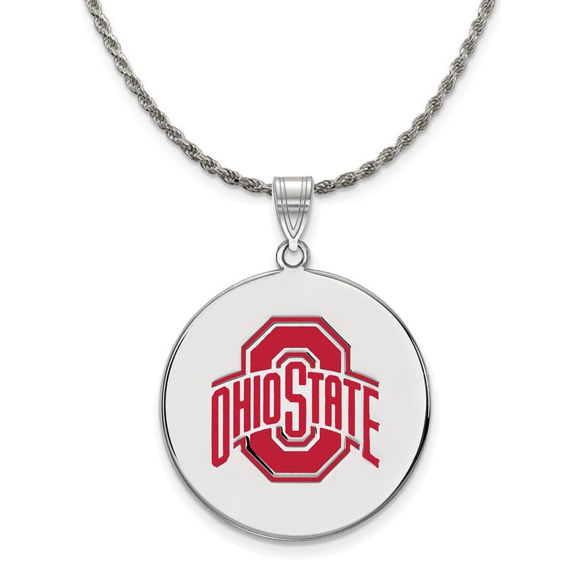 Sterling Silver Ohio State Xl Enamel Logo Disc Necklace - 22 Inch